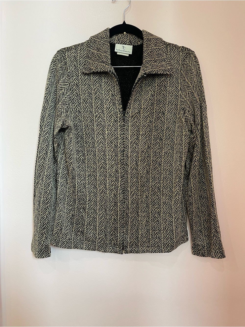 Black & Cream Herringbone Zip Jacket by Talbots